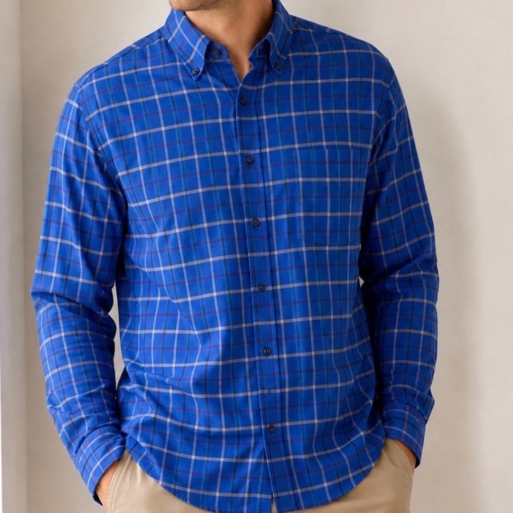 Jos. A. Bank Traveler's Collection Blue Plaid Button Down Shirt Mens Medium